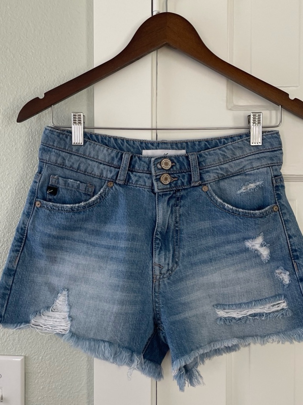 KanCan Vintage Light Blue Distressed Denim Shorts - Picture 2 of 7